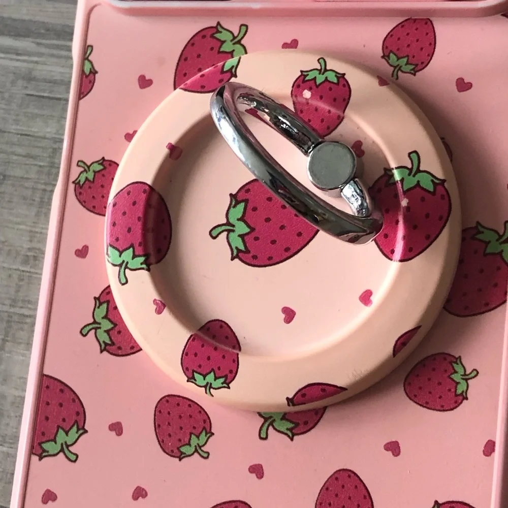 Pink Strawberry Pattern Phone Case with Ring Stand